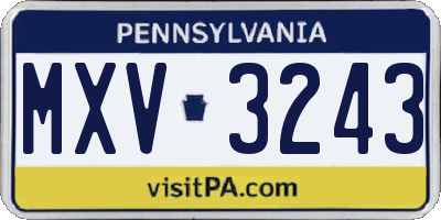 PA license plate MXV3243