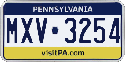 PA license plate MXV3254