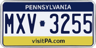 PA license plate MXV3255