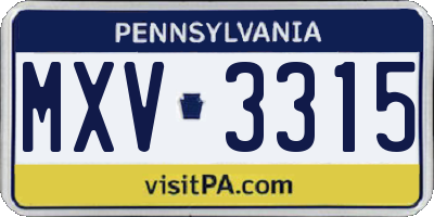 PA license plate MXV3315
