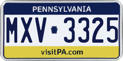PA license plate MXV3325