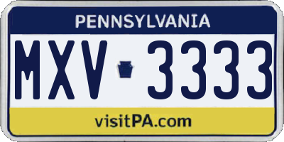 PA license plate MXV3333