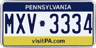 PA license plate MXV3334