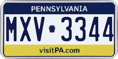 PA license plate MXV3344