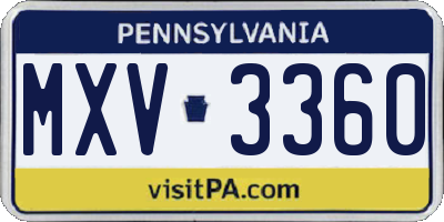 PA license plate MXV3360