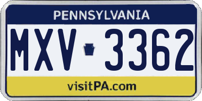 PA license plate MXV3362
