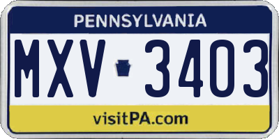 PA license plate MXV3403