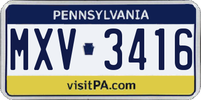 PA license plate MXV3416