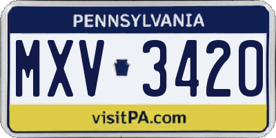 PA license plate MXV3420