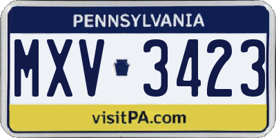 PA license plate MXV3423