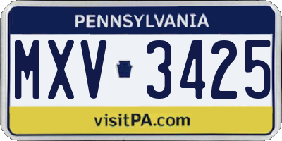 PA license plate MXV3425