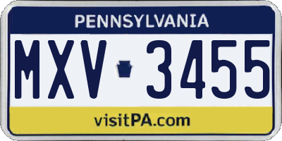 PA license plate MXV3455