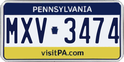 PA license plate MXV3474