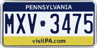 PA license plate MXV3475