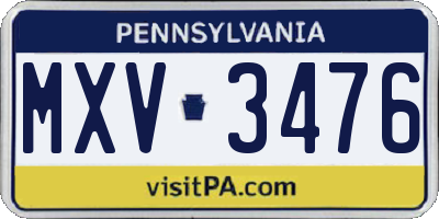 PA license plate MXV3476