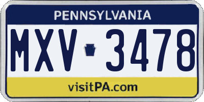PA license plate MXV3478