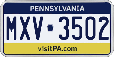PA license plate MXV3502