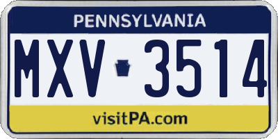 PA license plate MXV3514