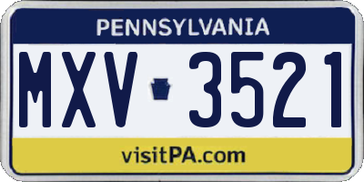 PA license plate MXV3521