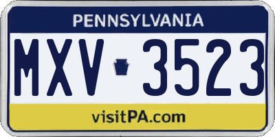 PA license plate MXV3523