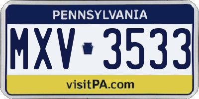 PA license plate MXV3533