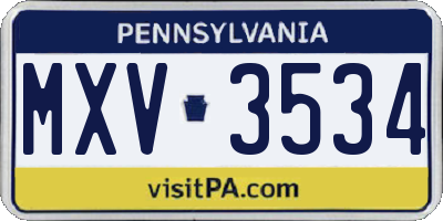 PA license plate MXV3534