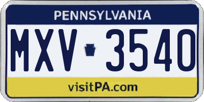 PA license plate MXV3540