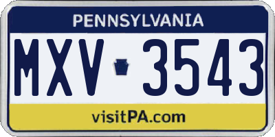 PA license plate MXV3543