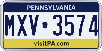 PA license plate MXV3574