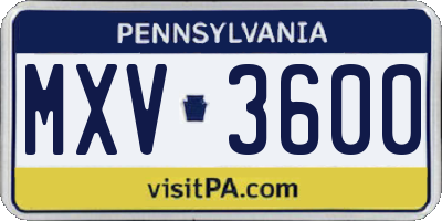 PA license plate MXV3600
