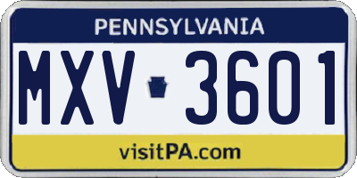 PA license plate MXV3601