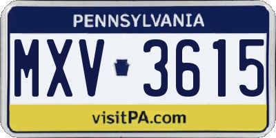 PA license plate MXV3615