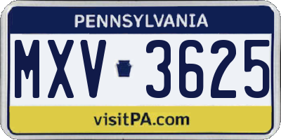 PA license plate MXV3625