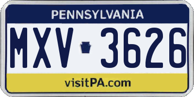 PA license plate MXV3626
