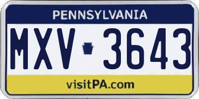 PA license plate MXV3643