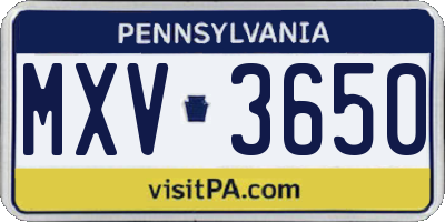 PA license plate MXV3650
