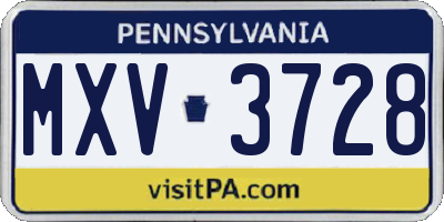 PA license plate MXV3728