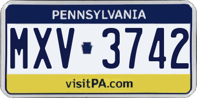 PA license plate MXV3742