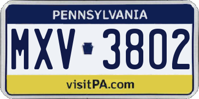 PA license plate MXV3802