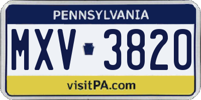 PA license plate MXV3820