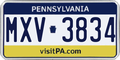 PA license plate MXV3834