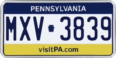 PA license plate MXV3839