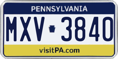 PA license plate MXV3840