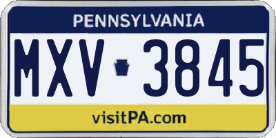 PA license plate MXV3845