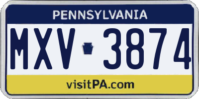 PA license plate MXV3874