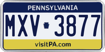 PA license plate MXV3877
