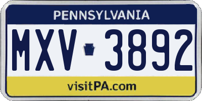 PA license plate MXV3892
