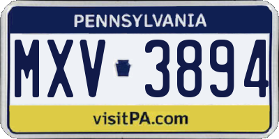 PA license plate MXV3894