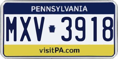 PA license plate MXV3918