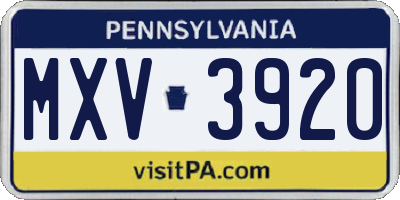 PA license plate MXV3920
